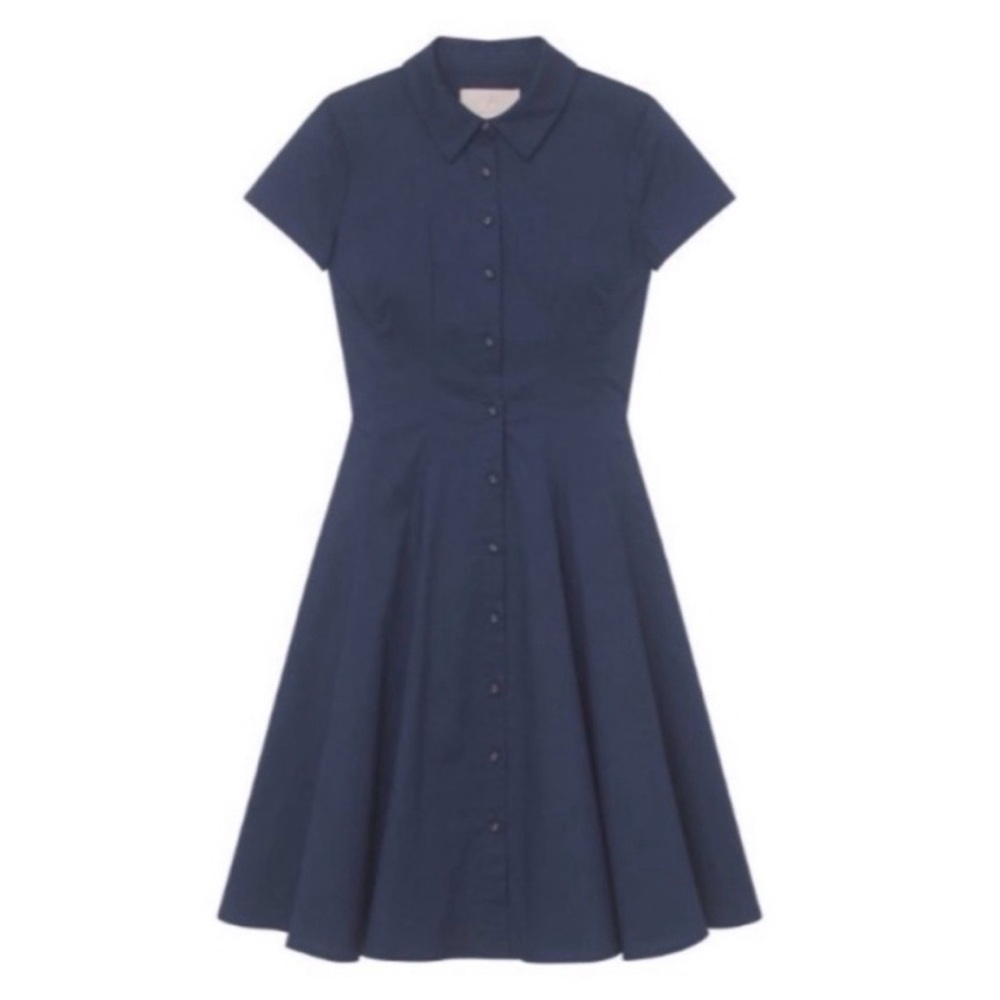 GAL MEETS GLAM Molly Collared Button Down Midi Shirtdress. Size12. Navy Blue. - Picture 2 of 8